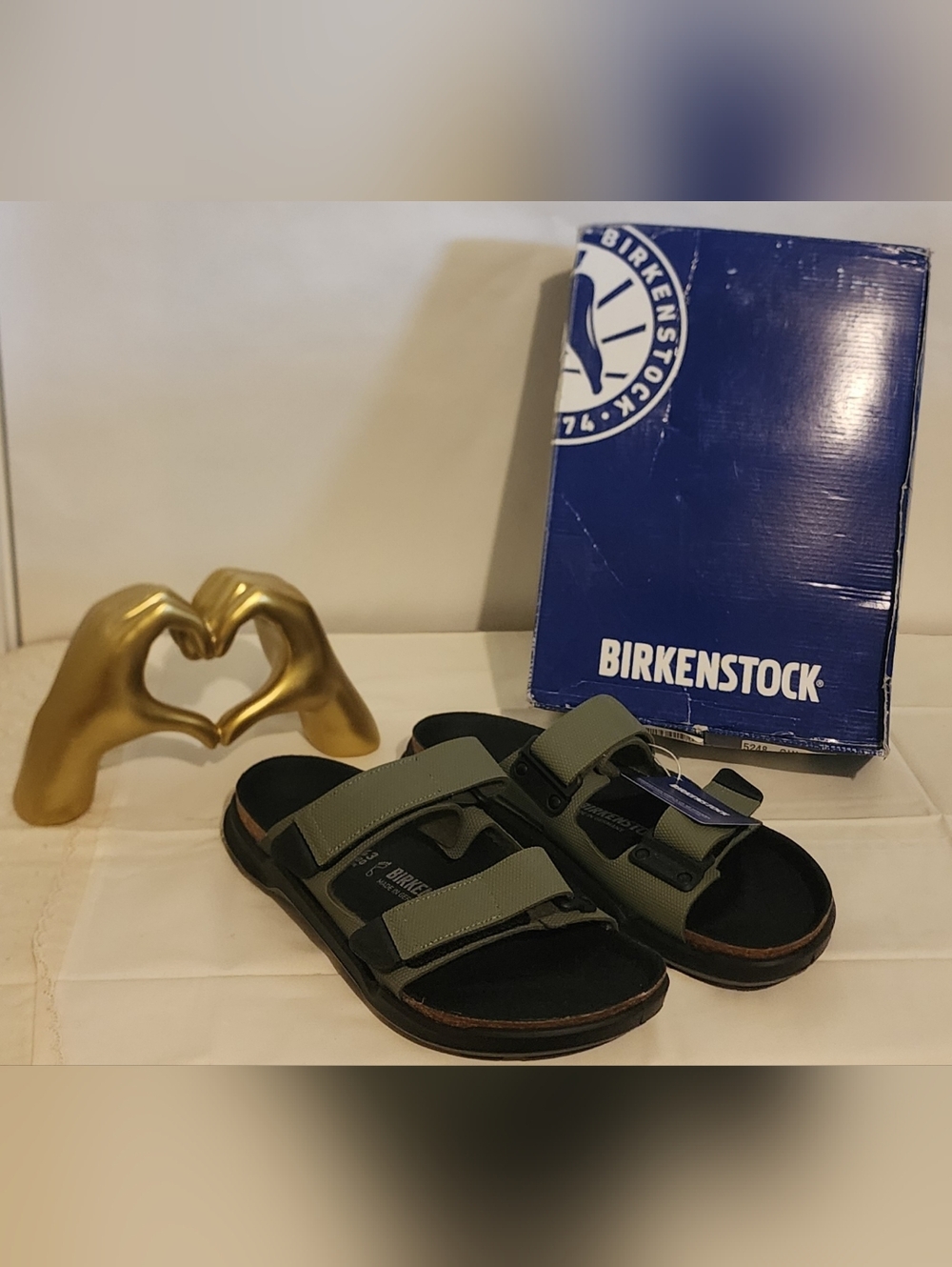 Birkenstock Men’s Olive Green Two-Strap Slide Sandals